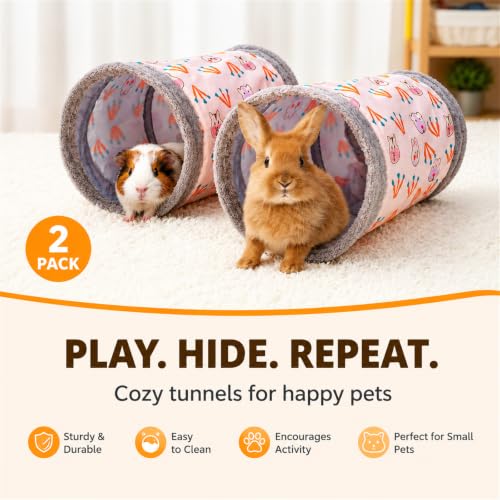 2 Packs Guinea-Pig Rabbit Tunnel Pet Fun Tunnel, Bunny Tunnel,Tube Pet Hideaway, Bunny Hamster Hideout Small Animal Activity Tunnels Hideaway Accessories for Dwarf Rabbits Kitty