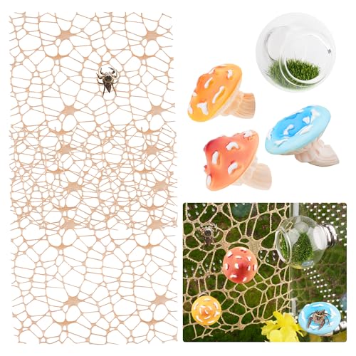 6pcs Jumping Spider Accessories Glass Ball Hide Habitat Mushroom Platform Spider Webbed Moss Ribbons Decorating Jumping Spiders Enclosure Accessories for Climbing Resting and Exploration - color: Mushroom