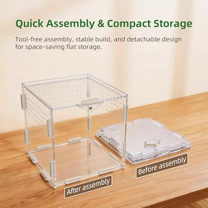 Portable Acrylic Jumping Spider Terrarium 5.9" Cube for Spider, Mantis | Ventilated design; secure magnetic lock closure. Designed for small reptiles & insects. Lightweight for travel and display - size: 5.9×5.9×5.9 Inch