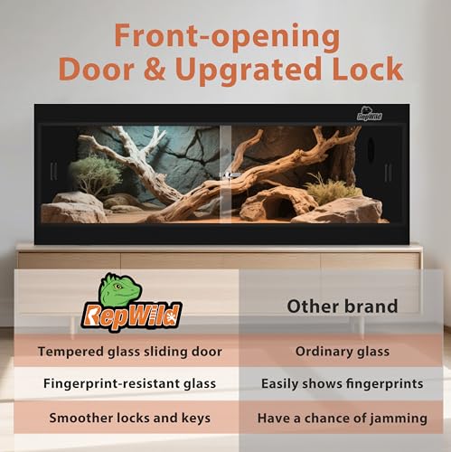 65 Gallon PVC Reptile Enclosure, RepWild 48"x18"x18" Terrarium/Tank with Heavy-Duty Screen Top, Glass Sliding Doors & Lock for Bearded Dragons, Ball Python, Geckos, Lizards - size: 48"W x 18"D x 18"H