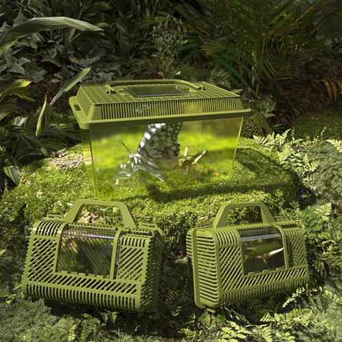 Transparent Reptile Feeding Box 360°, Standard Faunarium with Handle, Reptile Tank Transport & Portable Habitat Feeding Boxes, Transparent Plastic Pet Houses for Gecko, Frog, Lizard, Tarantula (Green) - color: Green