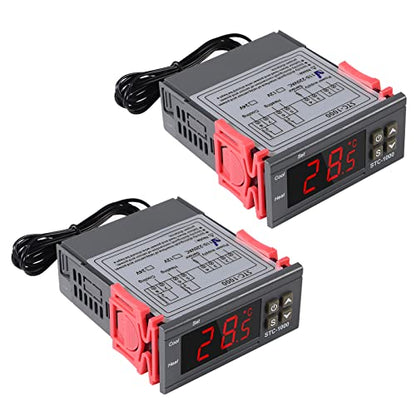 2Pcs STC-1000 Digital Temperature Controller 110-220V Thermostat Incubator Thermoregulator Relay Heating Cooling with Sensor Probe Cable - size: 110-220V