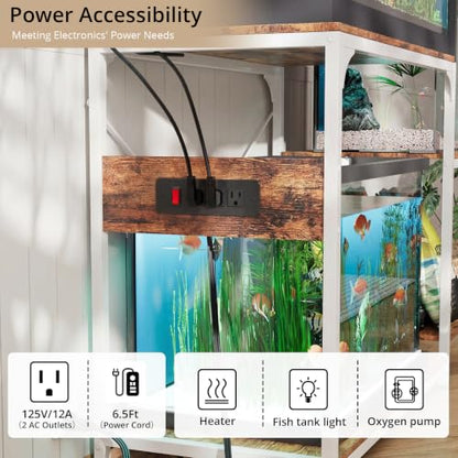 VOWNER 20-29 Gallon Fish Tank Stand with Power Outlet, Wood Aquarium Stand with Shelves for Fish Tank Accessories Storage, Heavy Duty Metal Frame, Turtle Reptile Terrarium Stand, Load 500lb, White - color: White