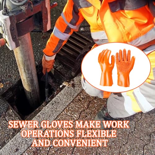 6 Pairs Sewer Gloves PVC Coated Non-Slip Oil & Chemical Resistant | 6 Pairs PVC Coated Sewer Gloves, Abrasion Resistant, Non-Slip Grip, Oil & Chemical Resistant for Drain Cleaning & Plumbing. - color: 6 Pairs Orange
