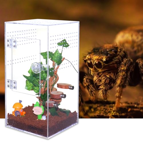 Jumping Spider Enclosure Acrylic Jumping Spider Terrarium with Front Opening Door, Micro Habitat Terrarium for Small Tree Dwelling Reptiles, Arboreal Tarantula Enclosure (6X6X12 Inches)