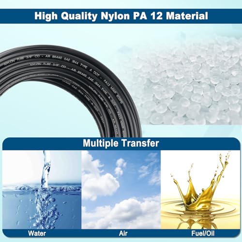 3/8" DOT Air Line, 35FT SAE J844 PA12 Nylon Air Tubing with Cutter | 3/8" DOT-Approved Brake Line, Flexible PA12 Nylon Tubing for Air Suspension Kit, Truck Trailer Brake System & Fluid Transfer - size: 3/8" OD 35FT
