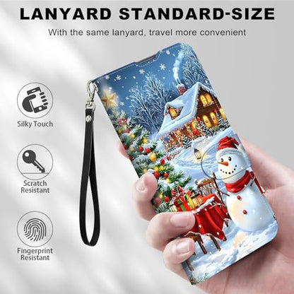 for Cricket Outlast 5G 2024 Wallet case with RFID Blocking Credit Card Holder Kickstand, Folio Flip PU Leather Shockproof Protective Cover for AT&T Motivate Pro 5G, Snowy Christmas - color: Snowy Christmas