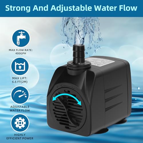 DaToo Mini Submersible Fountain Water Pump With LED Light 400GPH 25W Small Ultra Quiet Water Pump With Tubing For Aquarium Fish Tank Outdoor Pond Water Feature Fountain Statuary - size: 400GPH 25W(12 LED)