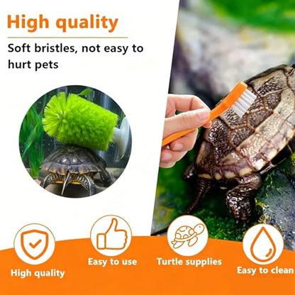 3 Pcs Turtle Tank Accessories, Tortoise Brush with Suction Cup, Feeder Ball