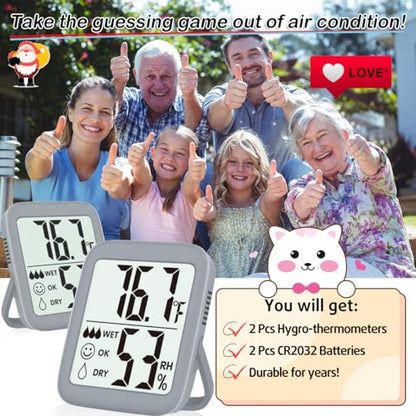 2 Pack Room Thermometer Indoor Hygrometer | Monitor Temperature & Humidity, Accurate, Fast Read, Easy To View, Magnetic/Kickstand/Hanging, ℉/℃, w/ Battery, Compact - color: 2 Pcs* Space Grey