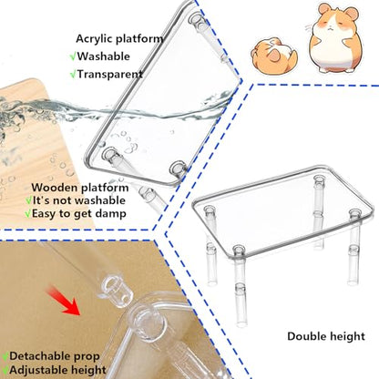 Hamster Platform Acrylic Small Animal Play Activity Resting Stand Climbing Cage Toy with Ladder for Dwarf Syrian Hamsters Gerbils Mice Sugar Glider - color: Transparent(1PCS)