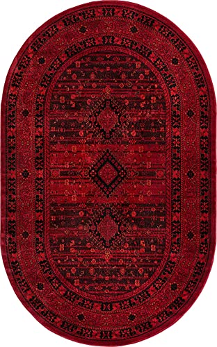 Unique Loom Tekke Collection Area Rug - Sheibani (5' 3" x 8' Oval, Red/ Black) - size: 5'3" x 8' (Oval)
