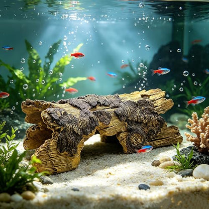 Teaeeno Lizard Snake or Reptile Hide, Large Hollow Log Snake Hideout for Ball Python Bearded Dragon and Gecko Eco-Friendly Resin Tank Accessory with Basking Platform & Multi-Functional Décor (Desert) - style: Art Deco