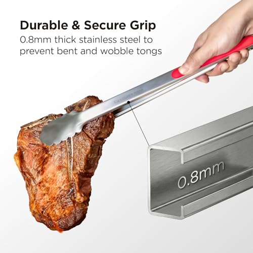 Kitchen Mama DuoEssentials Cooking Tongs Set, Red | Silicone Tip, Stainless Steel, Locking Ring, Heat Resistant, Non Stick Cookware Safe - color: Red