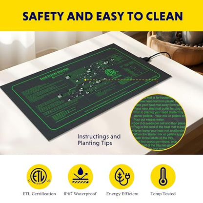 iPower Waterproof Seedling Heat Mat 10" x 20", ETL Certified Durable Germination Heating Pad, for Seed Starting Propagation - size: 10" x 20", style: Heat Mat Upgrade Version