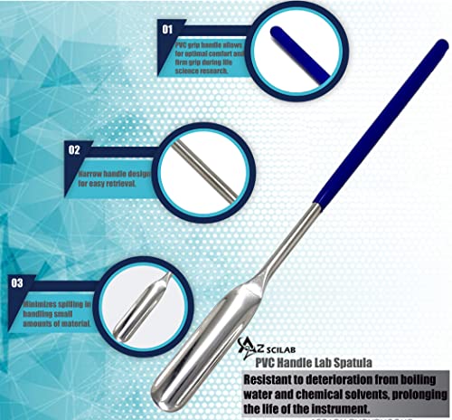 A2Z-VL004 Stainless Steel Micro Lab Scoop Half Rounded Spoon Spatula Sampler, with Vinyl Handle 6" (15.24 cm)