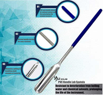 A2Z-VL004 Stainless Steel Micro Lab Scoop Half Rounded Spoon Spatula Sampler, with Vinyl Handle 6" (15.24 cm)