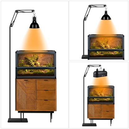 Heat Lamp Stand Reptile Light Stand Heat Lamp Holder | 360° Swing Arm, Height Adjustable 15.7 inch to 74.3 inch, Bearded Dragon, Turtles, Snake and Lizard Terrarium