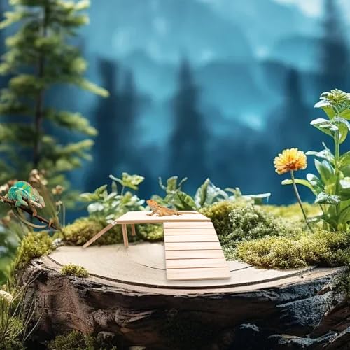 Bearded Dragon Basking Platform, Wooden Reptile Cave Hideout with Climbing Ramp, Aquariums & Terrariums Accessories for Small Animals Leopard Geckos Lizards Turtles Hamsters Hermit Crabs Guinea Pig - color: Wood