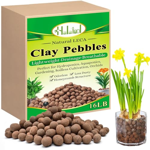 Halatool 16LB Leca Balls for Indoor Plants, 4-16mm Hydro Balls for Drainage | Reusable, Expanded Clay Pebbles for Root Rot Prevention, Hydroponics, Terrariums, Indoor Outdoor Potted Plants, Top Dressing - color: 16LB