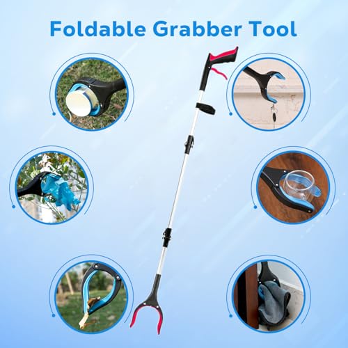 Grabber Reacher Tool - 43” Extra Long Foldable Gripper and Reaching Tool - Heavy Duty Pick Up Stick Grabbers for Seniors, Trash, Surgery Recovery Must Haves Gifts (Red-43in) - color: Red-43in