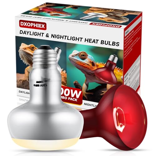 2 Pack 100W Reptile Heat Lamp Reptile Heat Bulbs | UVA Basking and Infrared Light Bulb Combo, Basking Light for Bearded Dragon, Turtles, Snake and Lizard - style: 100W Day & Night Heat Lamp