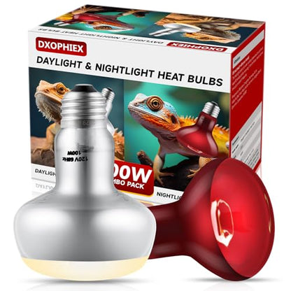 2 Pack 100W Reptile Heat Lamp Reptile Heat Bulbs | UVA Basking and Infrared Light Bulb Combo, Basking Light for Bearded Dragon, Turtles, Snake and Lizard - style: 100W Day & Night Heat Lamp