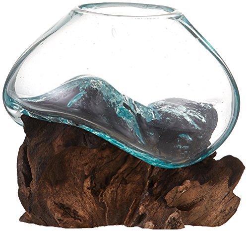 Molten Glass | #650-12 | Molten Glass & Wood Sculpture | Terrarium | Fairy Garden | Approximately 4.5" Wide | Natural Wood and Recycled Glass | - size: Approximately 4.5" Wide