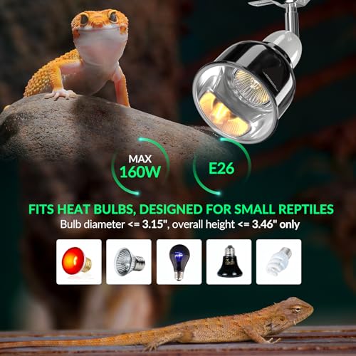 GlowUp Reptile Heat Lamp Fixture 3.5 Inch Deep Dome with Switch, Small Heat Lamp for Lizards and Small Aquariums, E26 Socket AC110-130V, Ideal for Reptile Terrariums and Aquarium Heaters