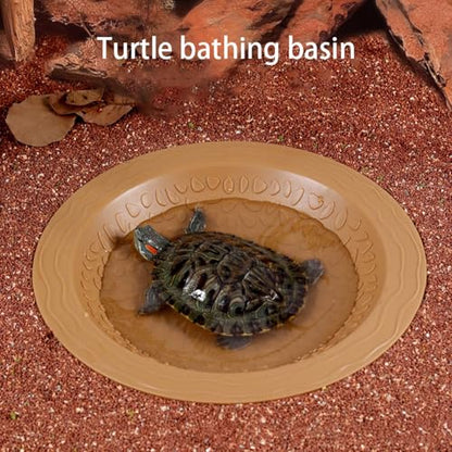 Turtles Soaking Bowl Bathtub Water Pool Feeding Watering for Lizards Frogs and Terrariums Pet Habitat Accessories Reptiles Amphibians Water Bowl - color: Reddish Brown
