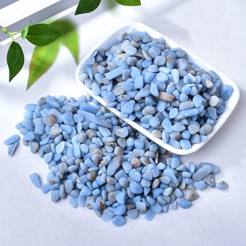 Erliway 7-9mm Angelite Healing Crystal Chips for Crafts, 100g | Natural Crushed Crystal Stones Tumbled Chips for Vase Filler Aquarium Gravel, Meditation Chakra Balancing, Candle DIY Making - color: Angelite