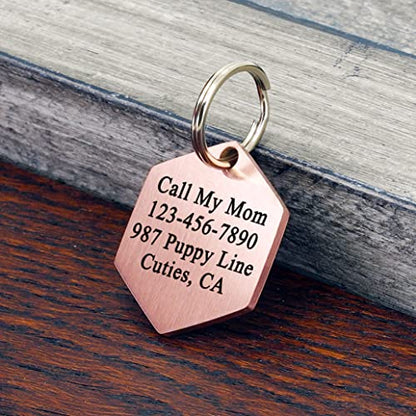 Stainless Steel Pet ID Customized Personalized, Front and Back Engraving, Hexagon Mountain Design, Rose Small - color: Rose-hexagon-mountain, size: Small