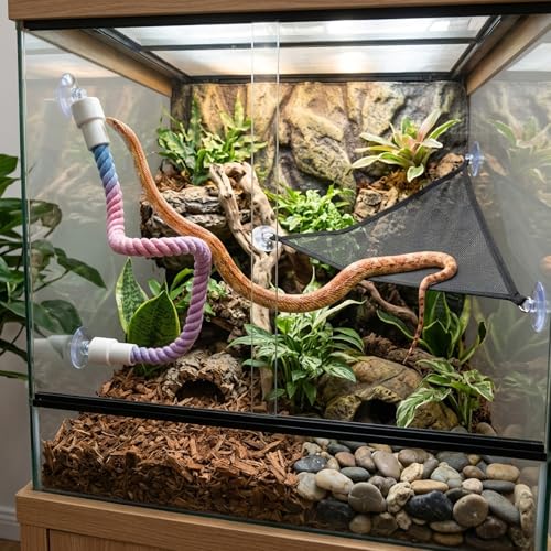 2PCS Snake Enrichment for Reptiles, Reptile Hammock, Two Piece Snake Hammock Set with Suction Cup and Small Size, Snake Hammock for Terrarium, Snake Enrichment with Cotton Rope and Suction Cup, Snake