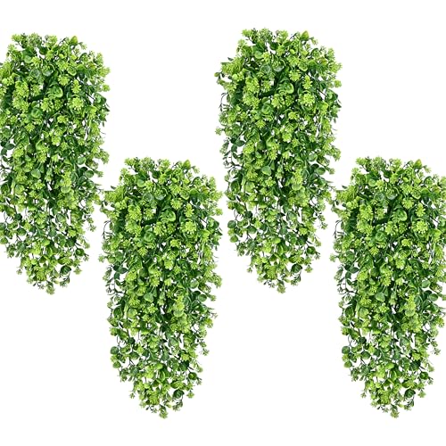 4Pcs Fake Hanging Plants 3ft Fake Plants Vines Greenery | UV Resistant Fake Vines Artificial for Indoor Outdoor Party Wall Porch Wedding Decoration, Light Green - color: Light Green Ivy Vines-thickened, size: 4Pcs Plants