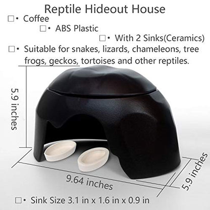 Reptile Hideout Cave Box with 2 Ceramic Sinks Fit for Snakes Lizards Chameleons Tree Frogs Geckos Small Tortoises and Other Small Reptiles (Coffee) - color: Coffee