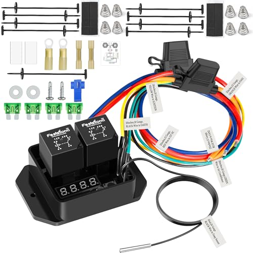 12V Digital Radiator Fan Switch Kit with Mounting Kit, Dual Electric Fan Switch Replace #0444, Adjustable 104°F-230°F w, IP54 - style: Digital Radiator Fan Controller Switch Kit