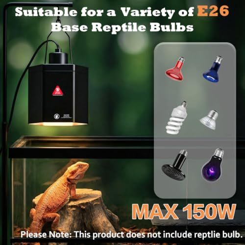 Yoobao 5.9" Reptile Heat Lamp Fixture, 100W Hexagonal Reflector with Hook | Hook or Flat Base.High Temp Warning Sticker. For Basking & Ceramic Bulbs,UVB/UVA.Bearded Dragon,Turtle,Snake Terrarium