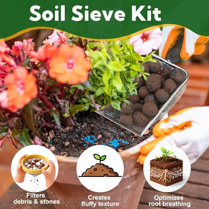 4-Pack Stainless Steel Soil Sifter Set with Handle, Multi-Mesh Garden Sifter for Compost, Sand, Rocks - Gardening Tool & Reptile Sand Scoop for Litter Cleaning, Beach Shell Sifting