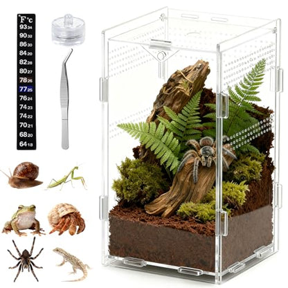 Acrylic Jumping Spider Enclosure, Small Reptile Insect Terrarium, Spider Tank with Magnetic Door & All-Side Vent, Pre-Assembled Habitat for Spiderling, Mantis, Tarantula, Snail 7.8" * 4.7" * 4.7