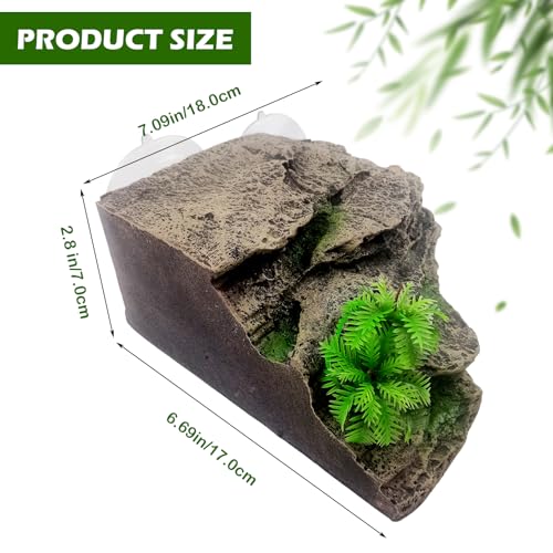 kathson Turtle Basking Platform with Suction Cup,Turtle Ramp Climbing Basking Platform Artificial Plants Decor Resting Basking Terrace Aquarium Ornament Rock for Frogs Lizards Bearded Dragon - style: Slope