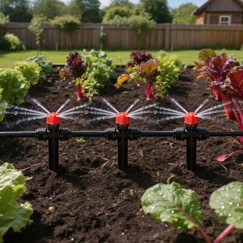 RedChili 10 Pieces Quick Connect Drip Emitters for 1/4" Drip Irrigation Tubing, Adjustable 360 Degree Stream Emitters with Stake Two Way Full Circle 8 Hole Stream Drippers for Garden Watering System - size: 22P Stream(Push,2 Way)