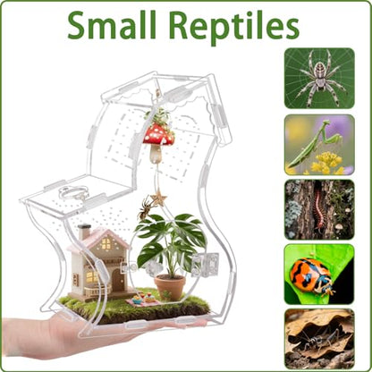Magnetic Acrylic Enclosure for Jumping Spiders & Small Reptiles – 5.9"x4.7"x9.4" Escape-Proof Habitat with Easy-Feed Magnetic Door, 3mm Thick Clear Terrarium for Tarantulas, Mantis, Geckos & Beetles