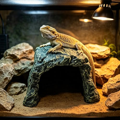 Reptile Rock Hide Cave Tortoise Hideout Turtle Basking Rock Snake Hide Habitat for Amphibian Lizard Fish Bearded Dragon Leopard Gecko - style: STYLE-A