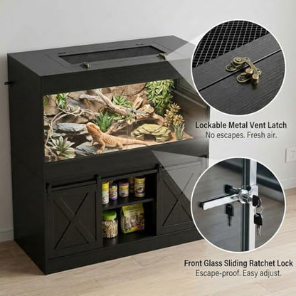 Dual 120 Gallon Reptile Tank with Stand, Albizia Solid Wood-Core Double 4x2x2 Reptile Enclosure, Bearded Dragon Tank, XXL Stackable Reptile Terrarium Stand for Snakes, Lizards (Black)