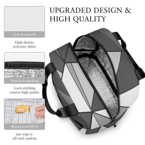Stylish Geometric Insulated Lunch Bag for Women Men, Large Capacity Thermal Lunch Tote Bag with Handle - color: Stylish Geometric