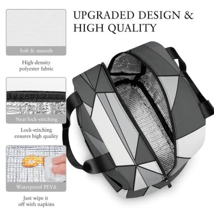 Stylish Geometric Insulated Lunch Bag for Women Men, Large Capacity Thermal Lunch Tote Bag with Handle - color: Stylish Geometric