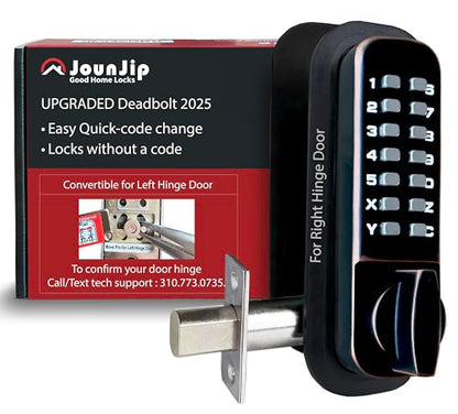 JOUNJIP Mechanical Deadbolt Lock - Keyless Entry Door Lock - Code NOT Required When Locking – 100% Mechanical with Flat Spindle, Thumb Turn Door Knob - Oil-Rubbed Bronze [Upgraded 2025] - color: Oil Rubbed Bronze