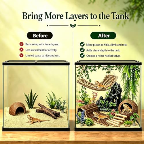 Reptile Tank Accessories Kit Bearded Dragon Tank Decor Leopard Gecko Habitat Accessories Reptile Hammock Coconut Hut Terrarium Decor