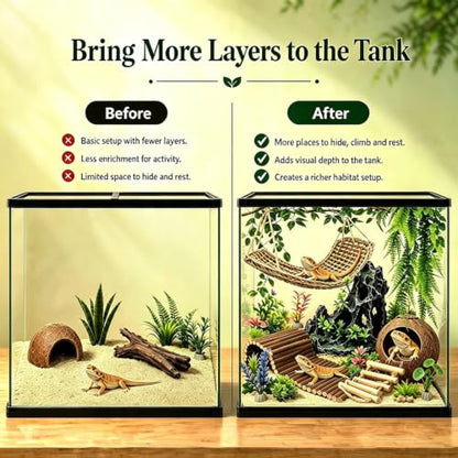 Reptile Tank Accessories Kit Bearded Dragon Tank Decor Leopard Gecko Habitat Accessories Reptile Hammock Coconut Hut Terrarium Decor