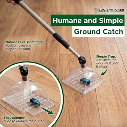Bug Catcher Container & Extendable Stainless Steel Stick | See-Through Insect Trap for Spiders, Ants, Lizards | Humane Bug Catcher for Home | Educational Tool for Kids & Adults